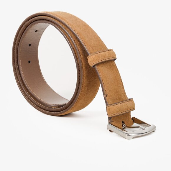 Loro Piana Alsavel Tan Suede Palladium Buckle Belt - Picture 4 of 8